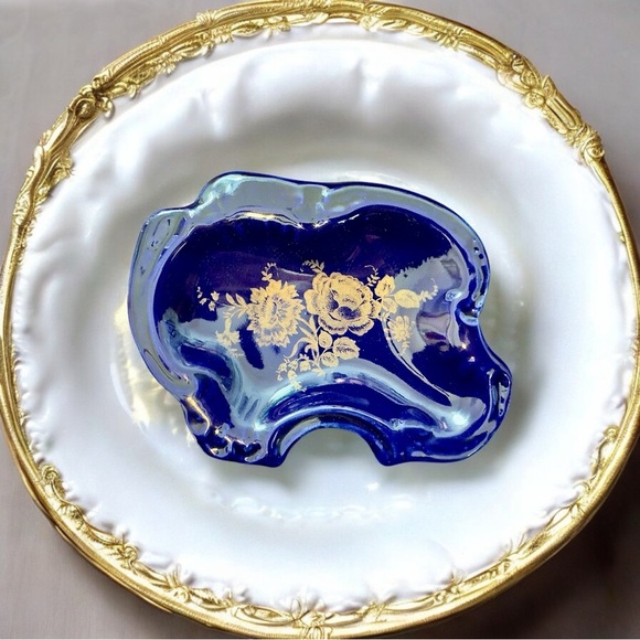 Antique Halazinski Poland Art Nouveau 100% Cobalt Porcelain Dish - Picture 1 of 9